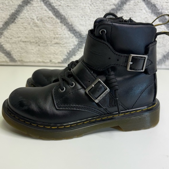 Dr. Martens 1460 Joska Romario Boys US 1 Black Leather Biker Buckle Boots Rare - Picture 4 of 6